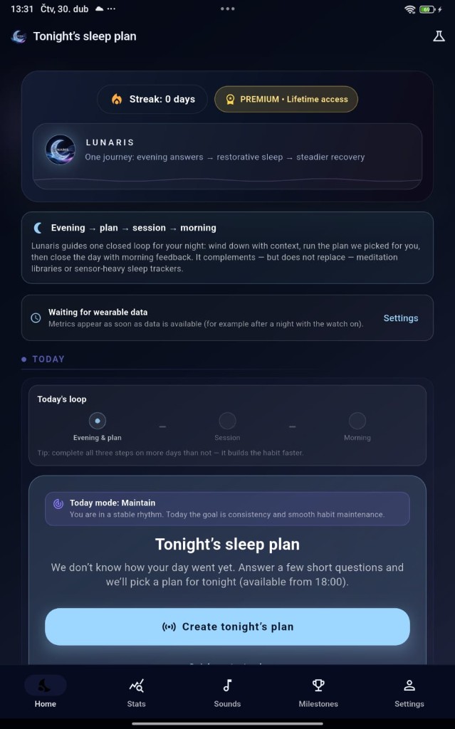 Lunaris app screen 1